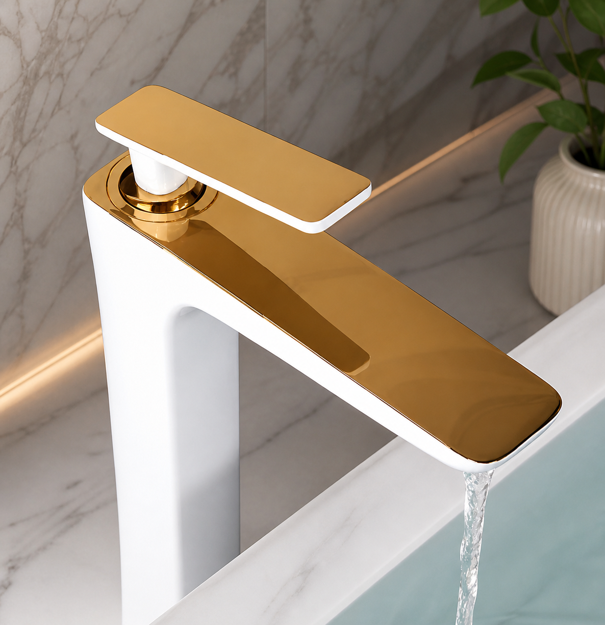 Single Lever Basin Mixture Short White & Rose Gold JIF304