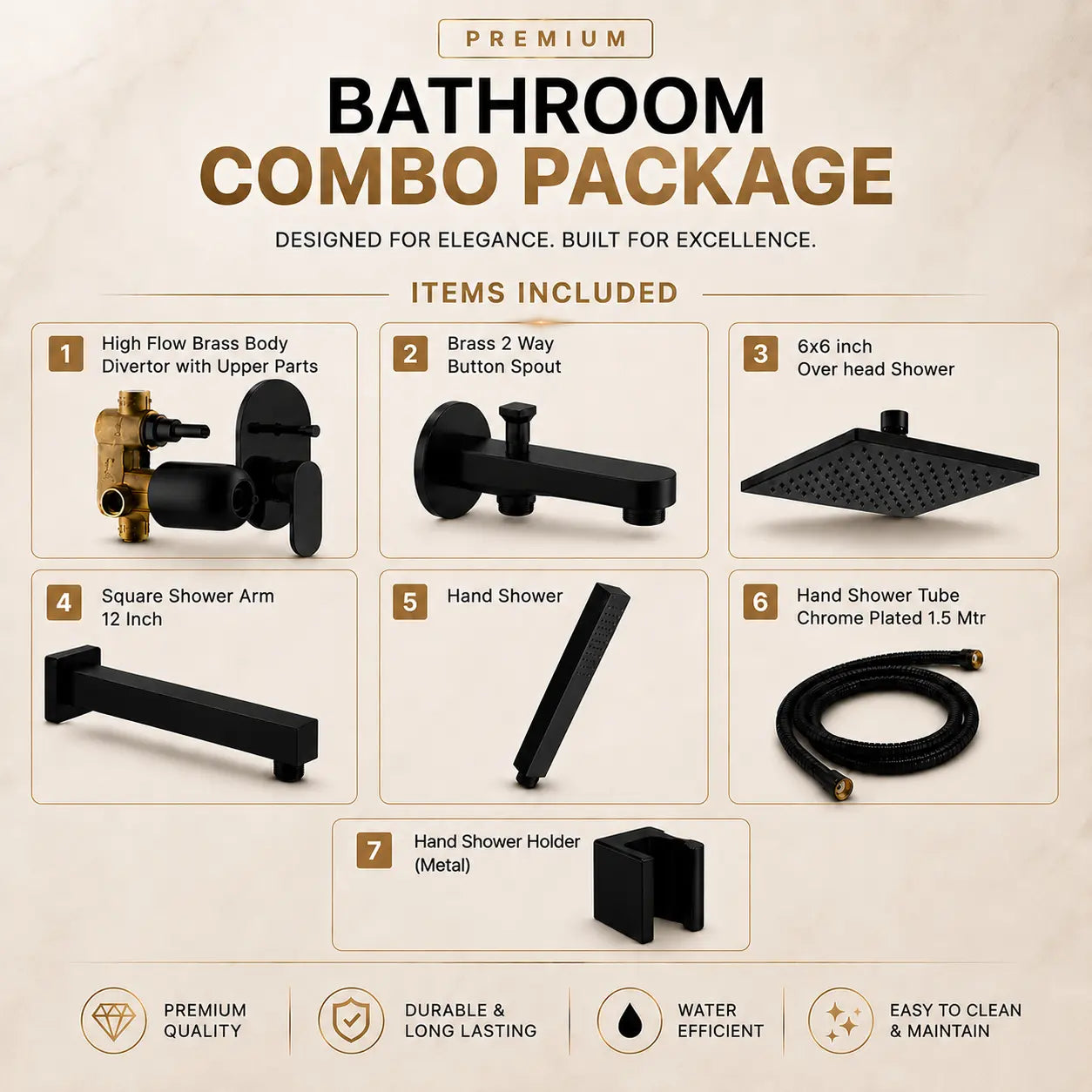 Black Shower Combo Set with Diverter & Hand Shower