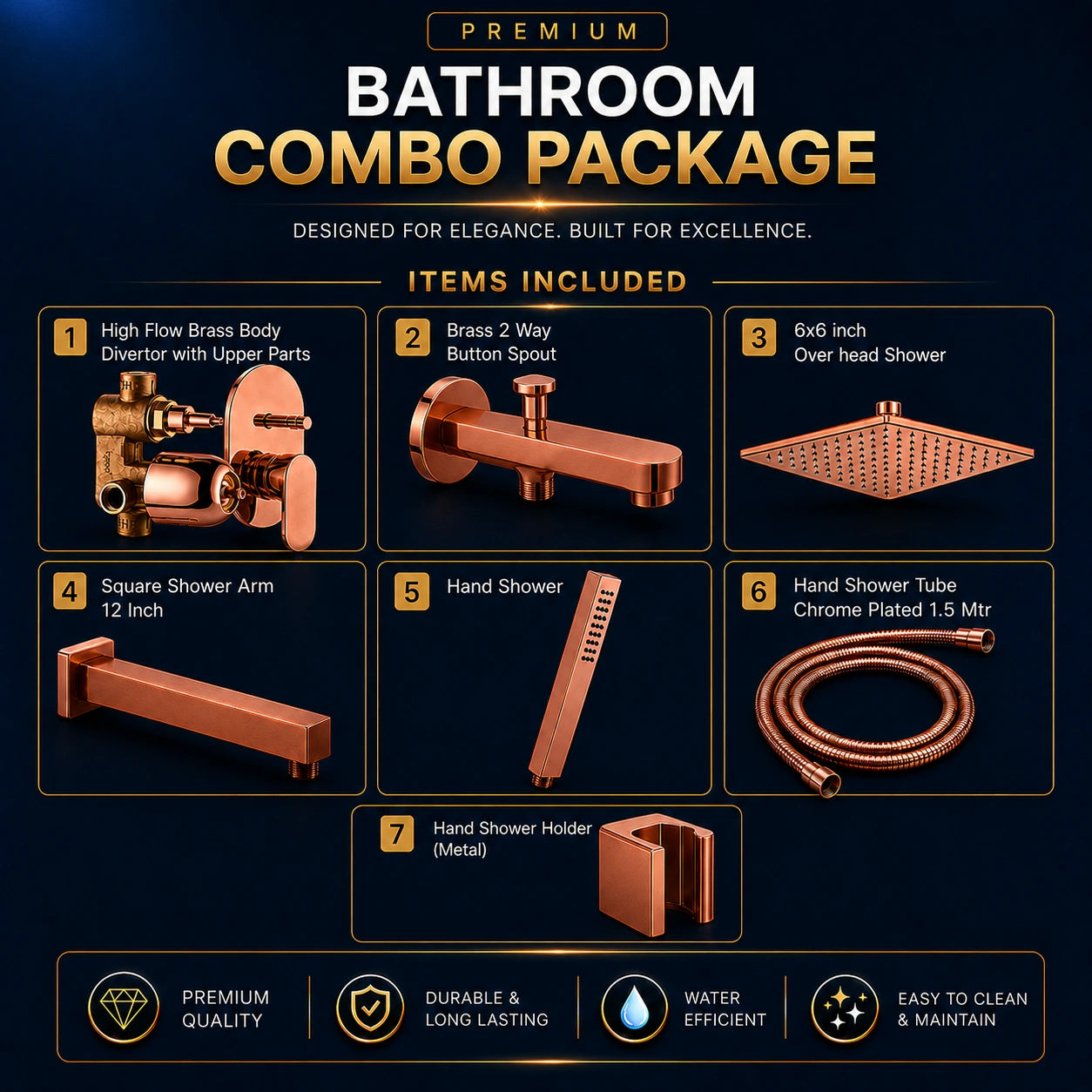Rose Gold Shower Combo Set with Diverter & Hand Shower