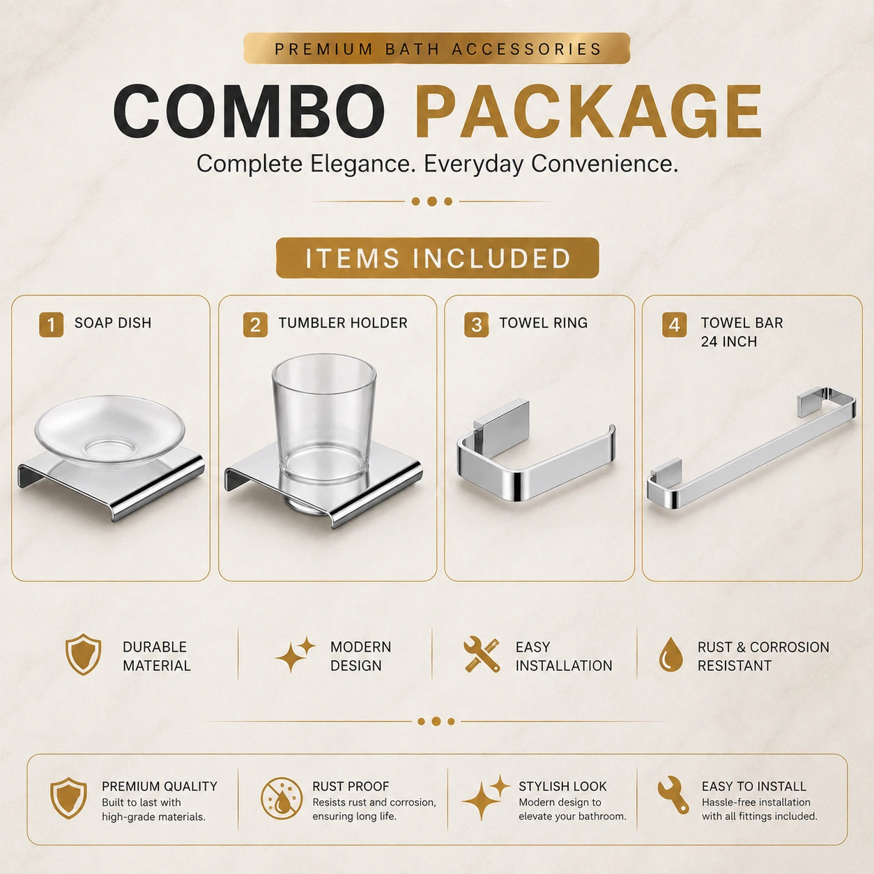 Premium 4 Pcs Bathroom Accessories Combo Set