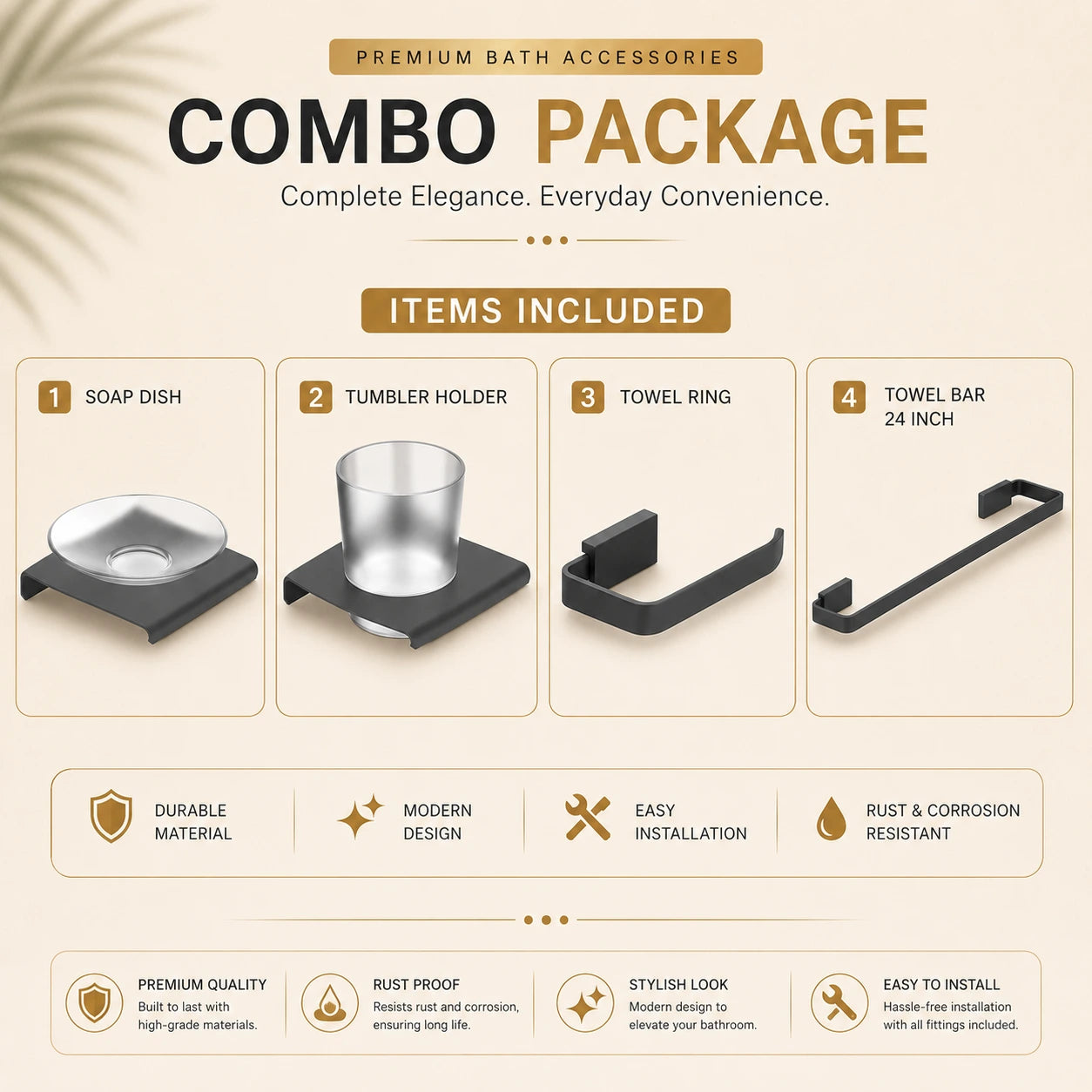 Black SS304 4 Pcs Bathroom Accessories Combo Set