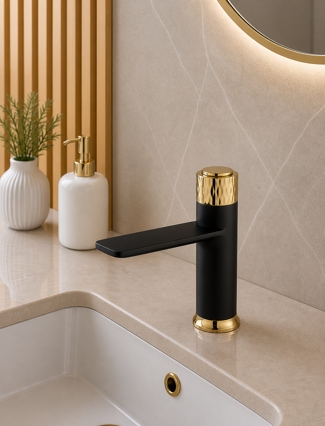Cureo Single Lever Basin Mixture Short Gold & Black HS01029