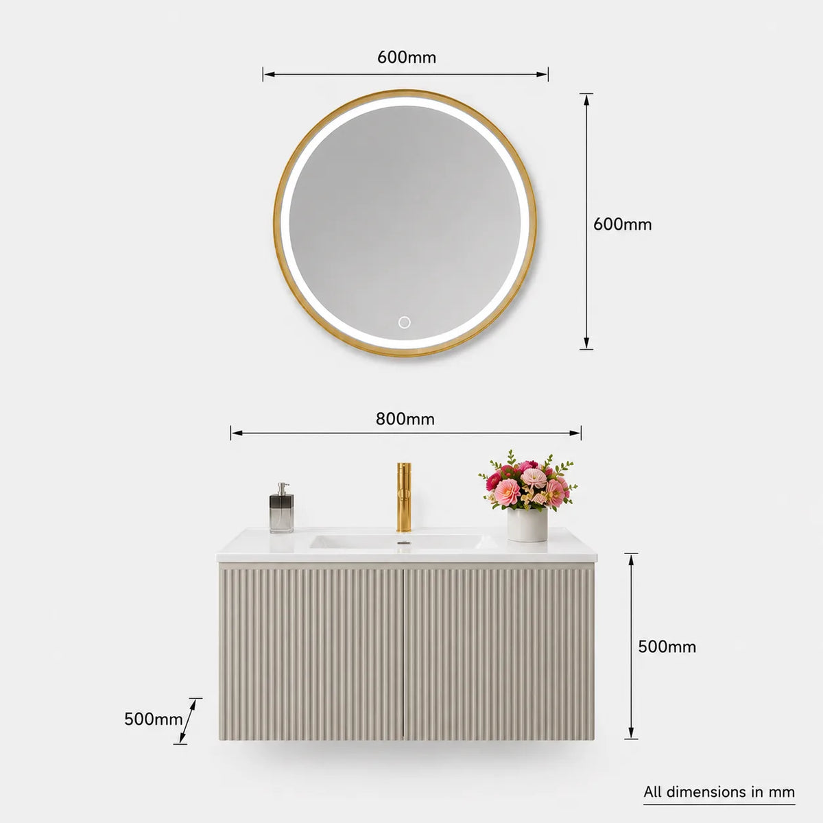 Grey PVC bathroom vanity JBV01027 with square mirror, third alternate view