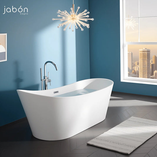 LUNAR freestanding bathtub in white glossy acrylic, available in 150 and 170 cm
