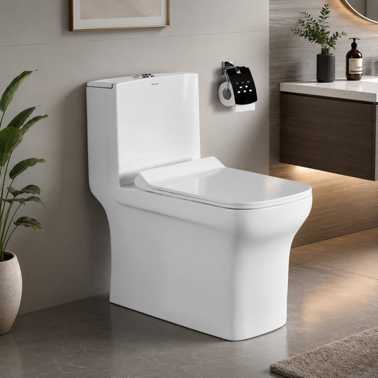 Hop one piece western toilet available in S or P trap with 4 inch or 9 inch rough-in by Jabon Bagno