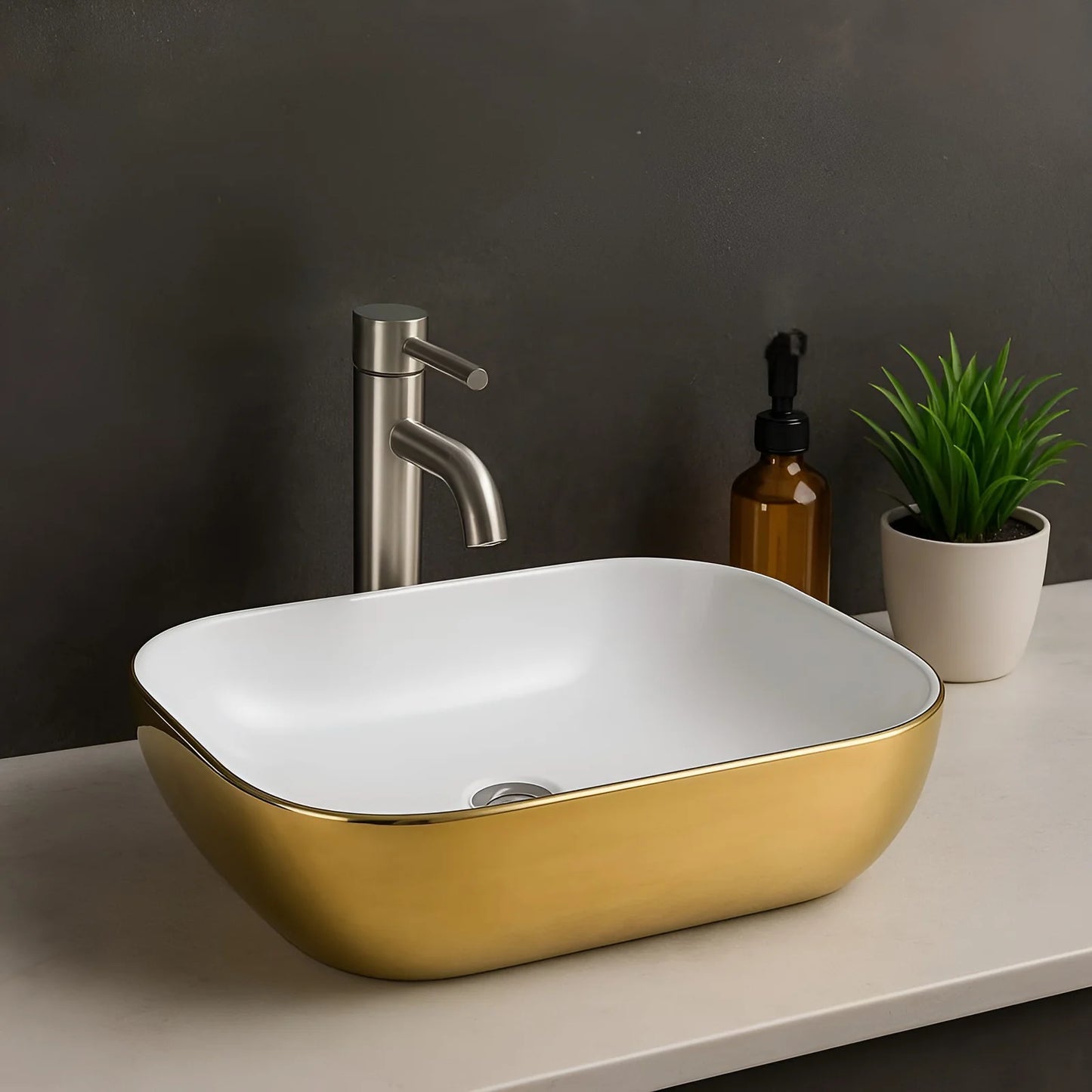 Ceramic Wash Basin 19x13 – Luxury PVD Finish (4 Colors)