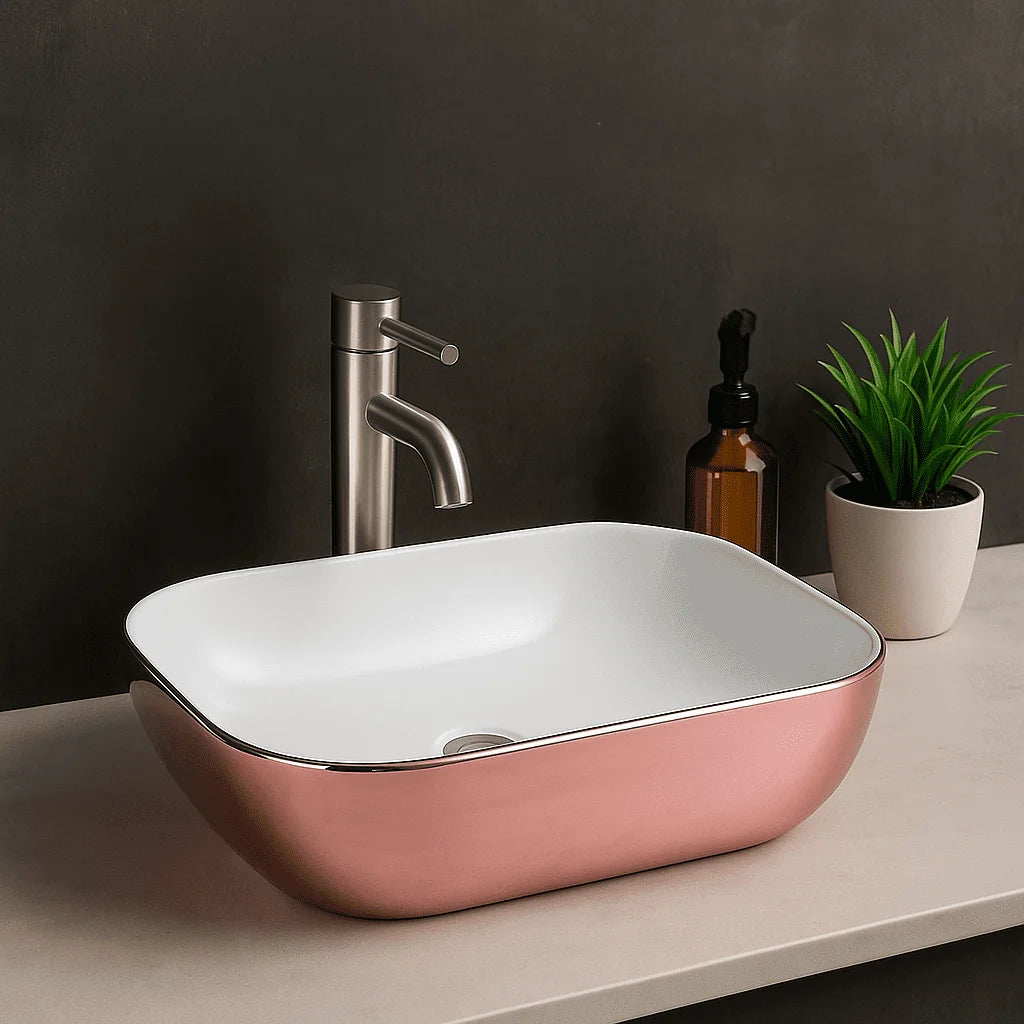 Ceramic Wash Basin 19x13 – Luxury PVD Finish (4 Colors)