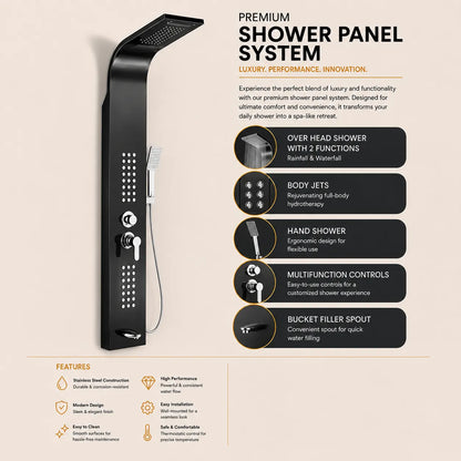 5-in-1 Shower Panel Tower System with Rainfall & Body Jets - JSP01002