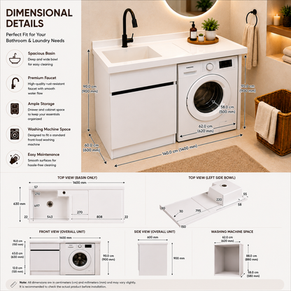 Laundry Sink 140cm With Cabinet | 1400x630mm JLKS1001C