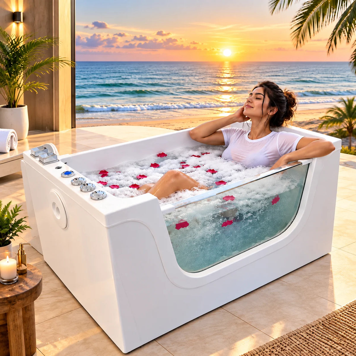 Luxury Sitting Whirlpool Bathtub with Hydro Massage Jets - 110cm