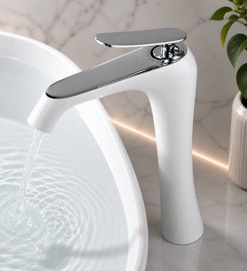 Single Lever Basin Mixture White & Chrome JIF308