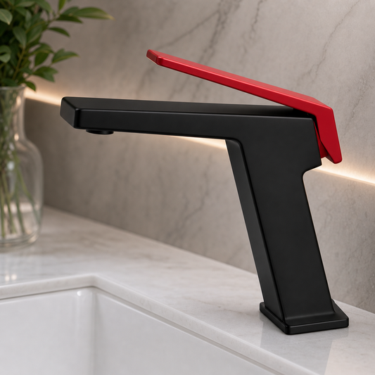 Single Lever Basin Mixture Black & Red JIF323