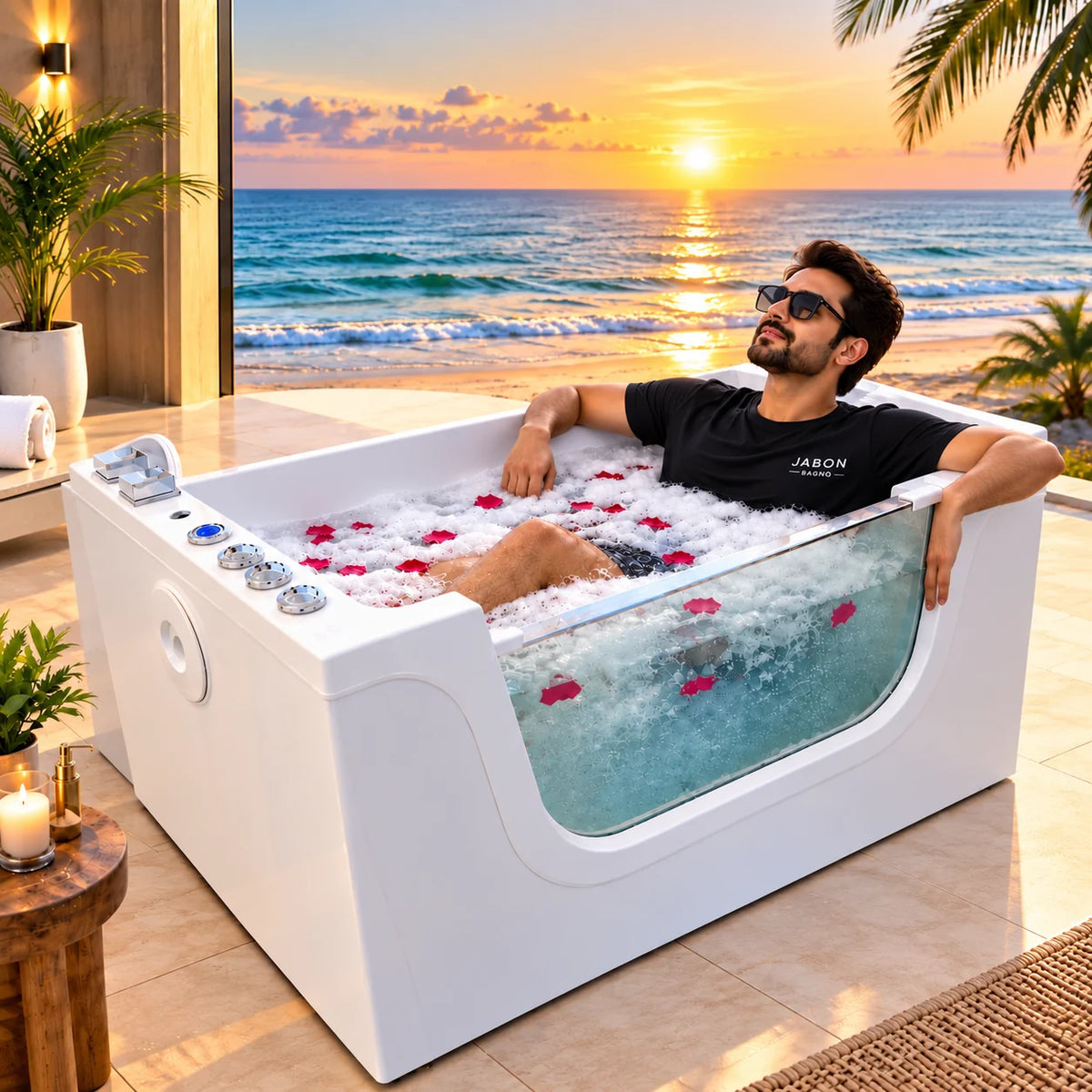 Luxury Sitting Whirlpool Bathtub with Hydro Massage Jets - 110cm