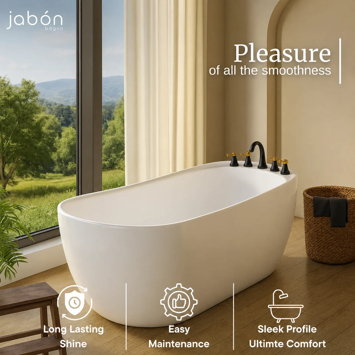 Moon freestanding bathtub JBT01005CW in white matt acrylic, fourth alternate view