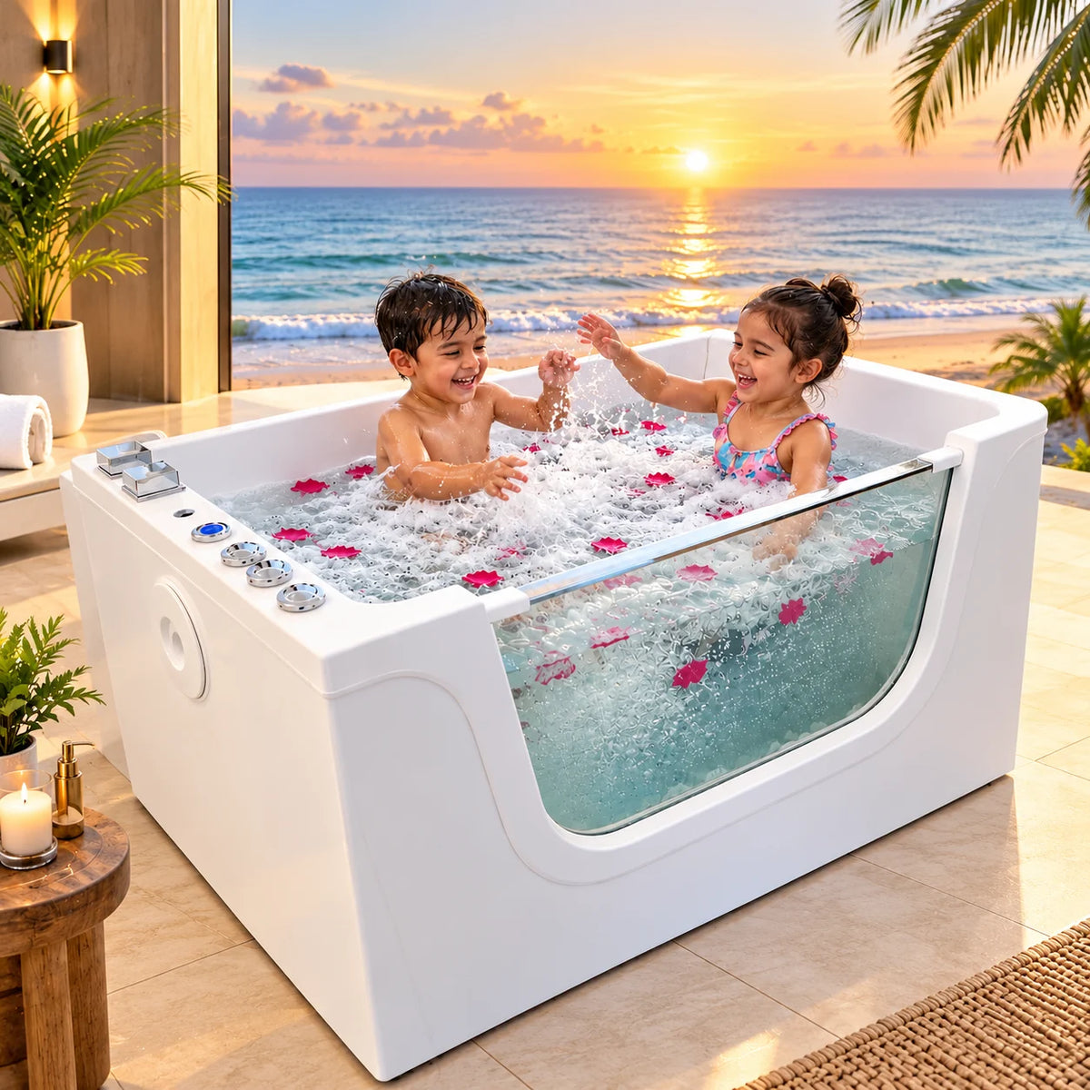 Luxury Sitting Whirlpool Bathtub with Hydro Massage Jets - 110cm