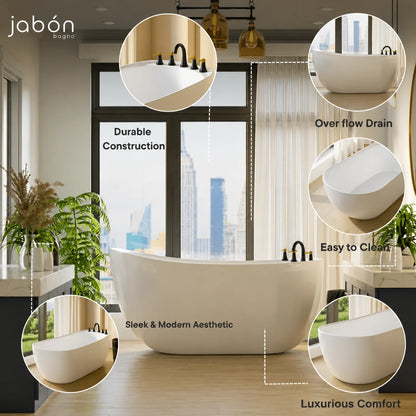 Moon freestanding bathtub JBT01005CW in white matt acrylic, second alternate view