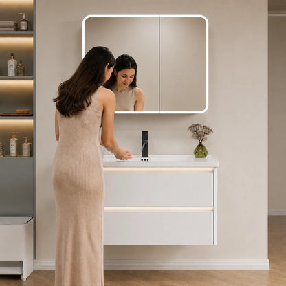 White PVC bathroom vanity JBV01035 with mirror, alternate view
