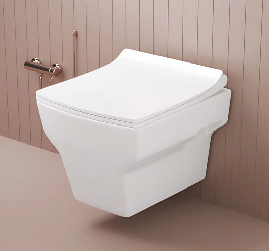 Scope Square Wall Hung Ceramic Commode with Soft Close Seat – White - SCOPE