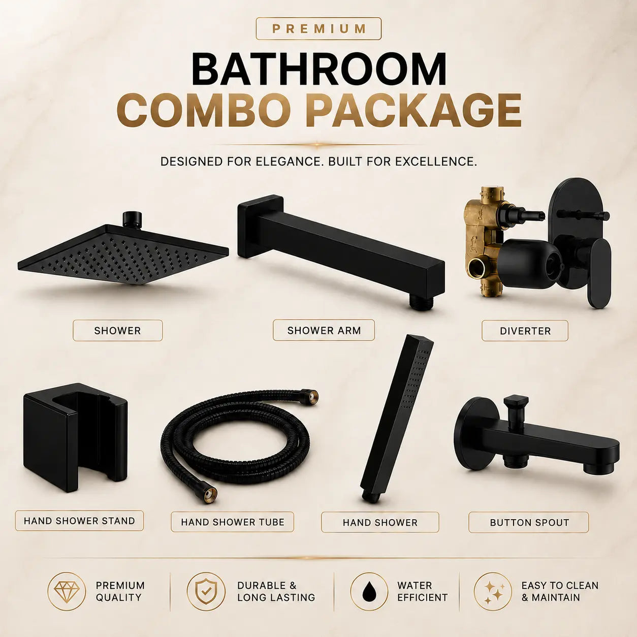 Black Shower Combo Set with Diverter & Hand Shower