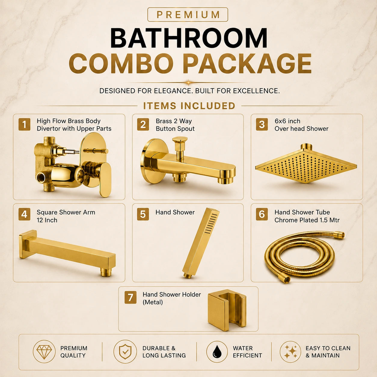 Gold Shower Combo Set with Diverter & Hand Shower