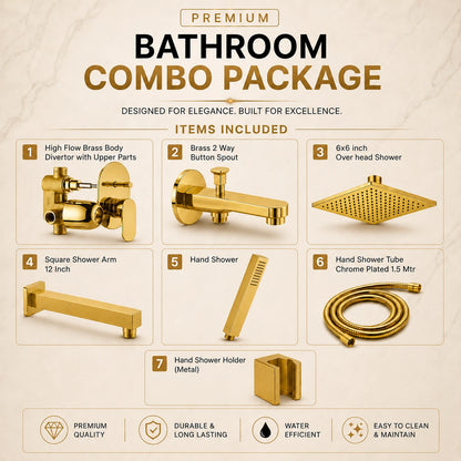 Gold Shower Combo Set with Diverter & Hand Shower