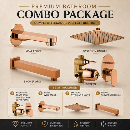 Rose Gold Shower Combo Set with Diverter & Spout