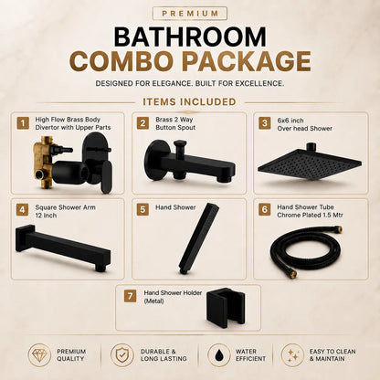 Black Shower Combo Set with Diverter & Hand Shower
