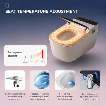 Smart Wall Mounted WC White P-Trap Toilet with Soft Close Seat - JST01004