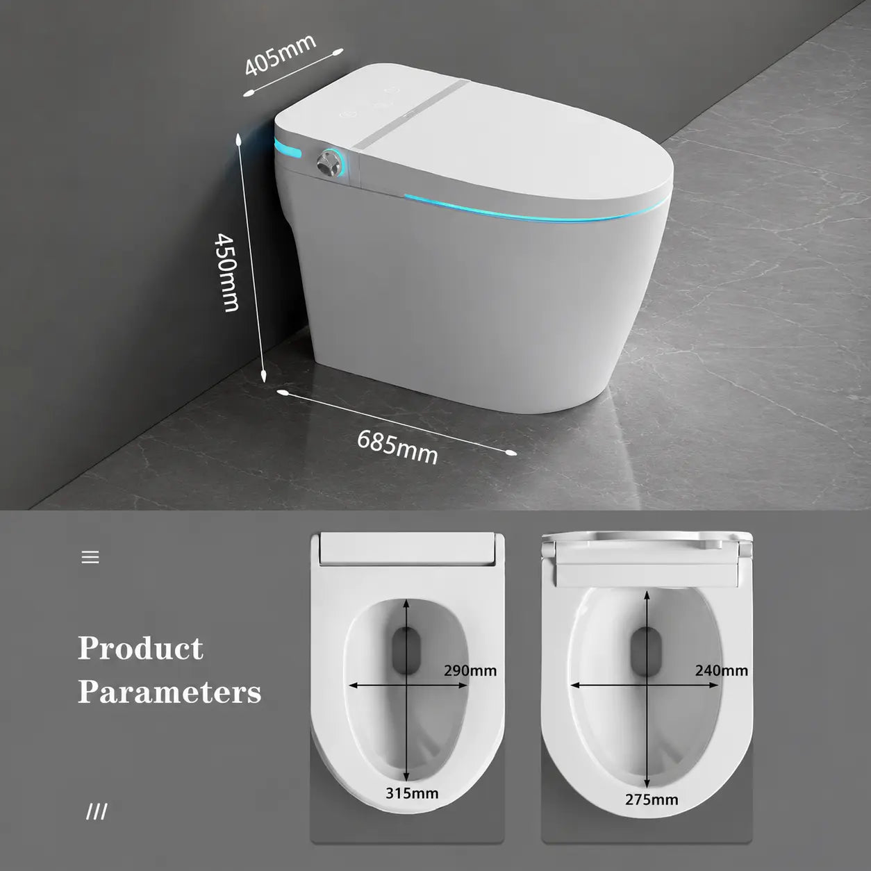 Smart Floor Mounted Glossy White S-Trap Toilet with LED Display - JST01001