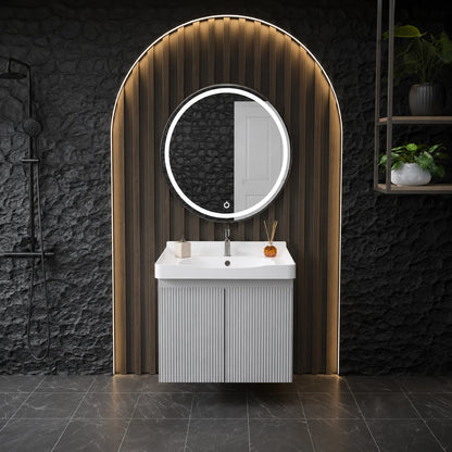 Grey waterproof PVC bathroom vanity with square mirror, 60 and 80 cm, JBV01027