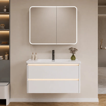 White waterproof PVC bathroom vanity with mirror, 600, 800 or 1000 mm, JBV01035