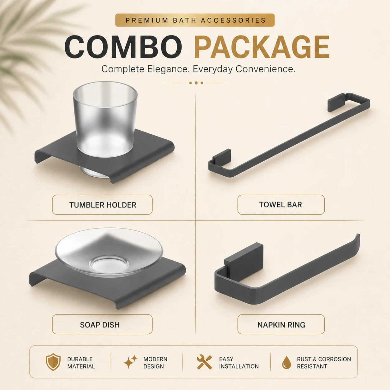 Black SS304 4 Pcs Bathroom Accessories Combo Set