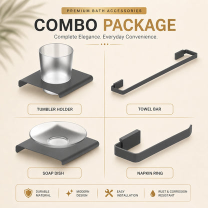 Black SS304 4 Pcs Bathroom Accessories Combo Set