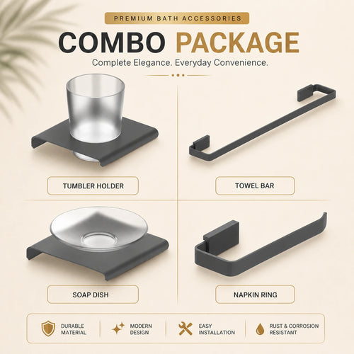 Black SS304 4 Pcs Bathroom Accessories Combo Set