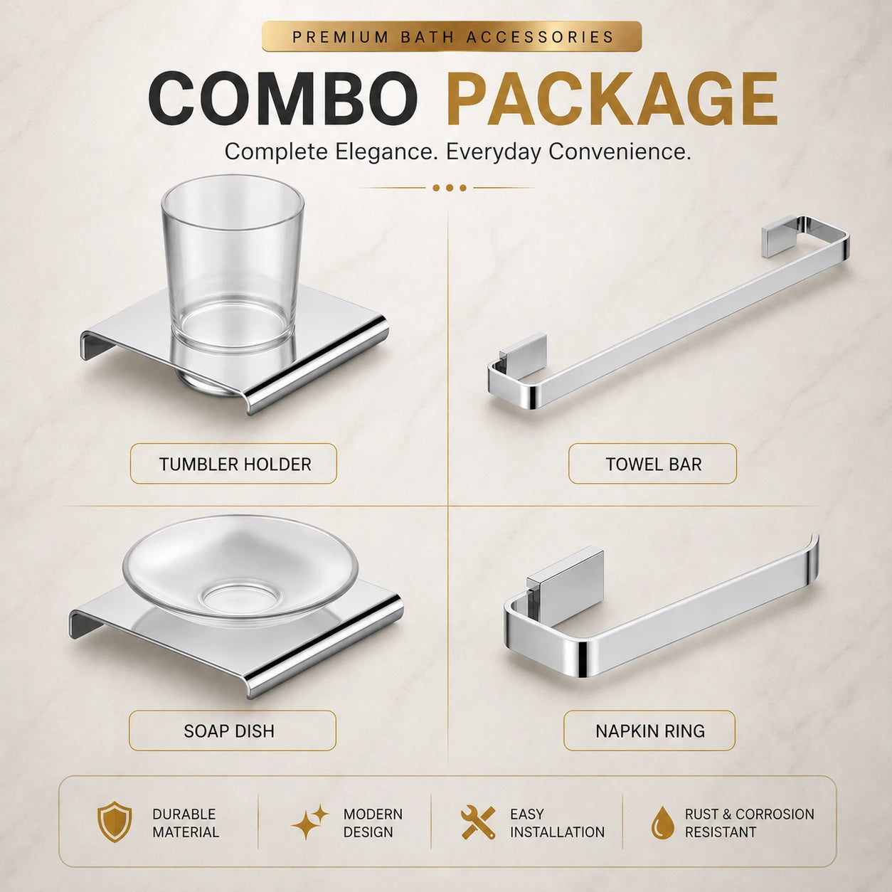 Premium 4 Pcs Bathroom Accessories Combo Set