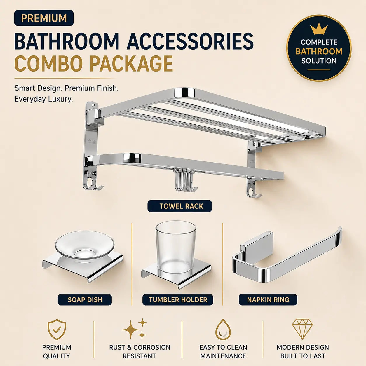Towel Rack SS304 4 Pcs Bathroom Accessories Combo Set