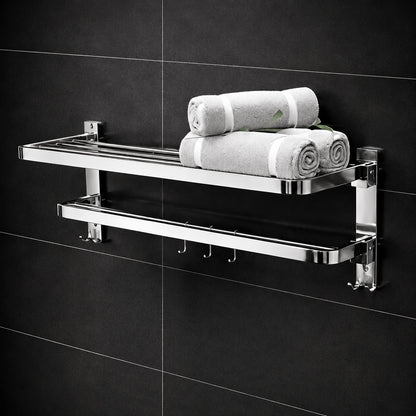 Folding Towel Rack with Adjustable Hooks – SS 304