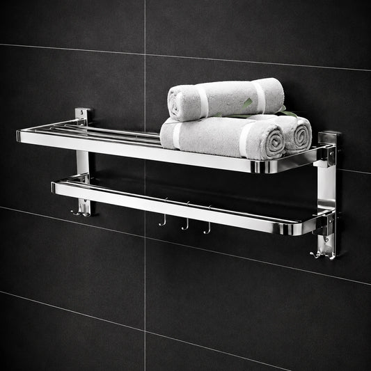 Folding Towel Rack with Adjustable Hooks – SS 304