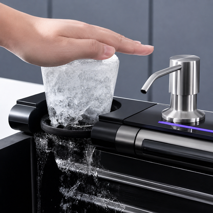 5 Button Up & Down Water Flow Kitchen Faucet with Waterfall & Digital Display JKS01004