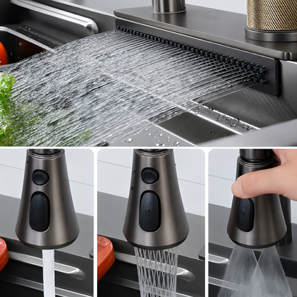 5 Button Up & Down Water Flow Kitchen Faucet with Waterfall & Digital Display JKS01004