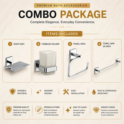 Full Brass 4 Pcs Bathroom Accessories Combo Set