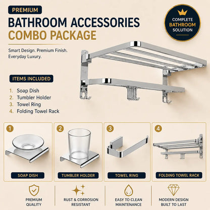 Towel Rack SS304 4 Pcs Bathroom Accessories Combo Set