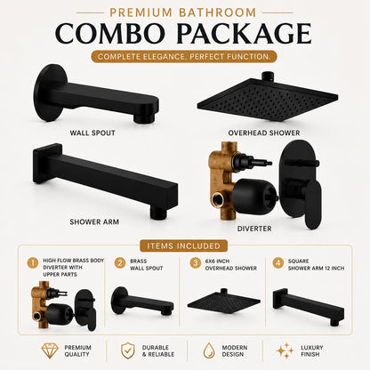 Black Shower Combo Set with Diverter & Spout