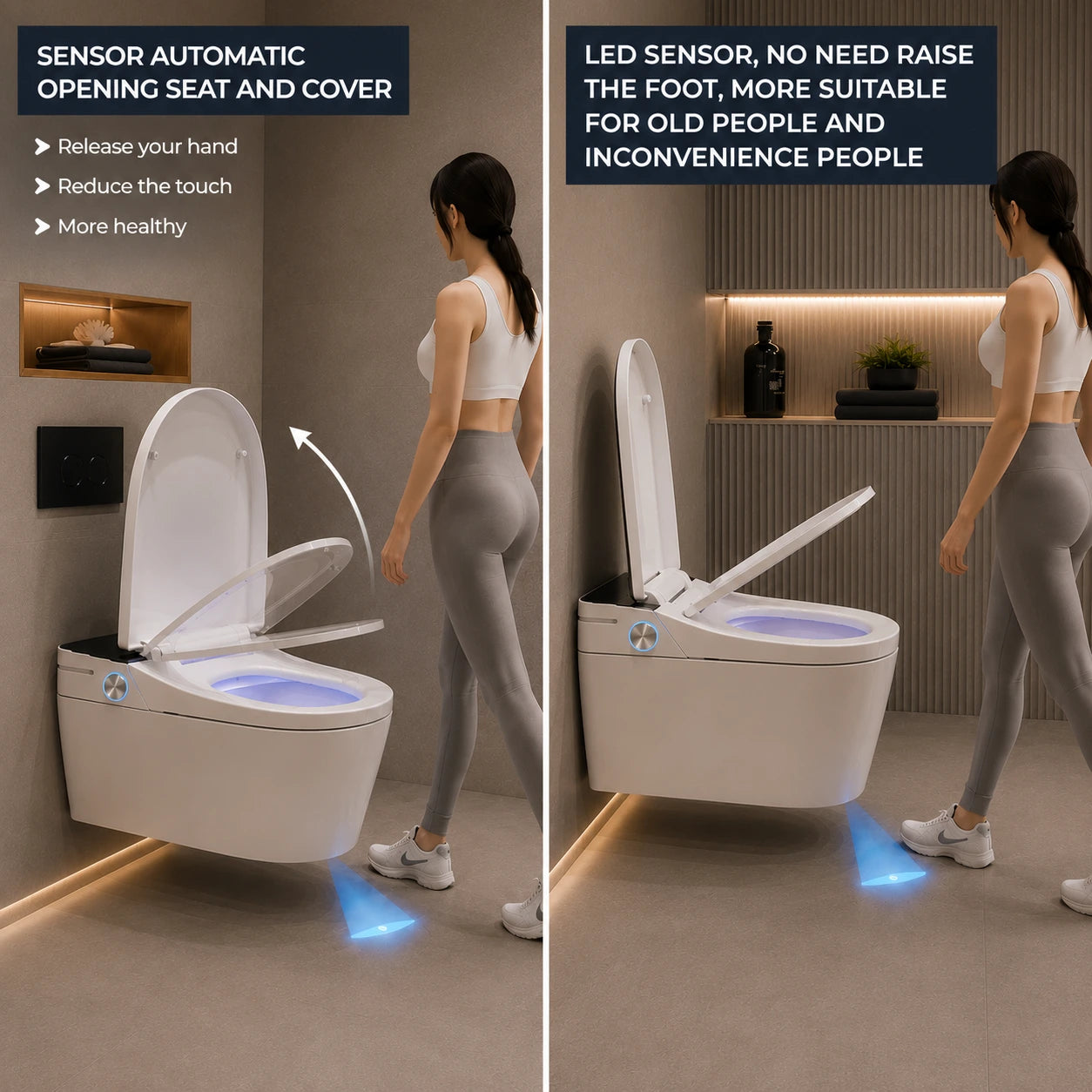 Smart Wall Mounted WC White P-Trap Toilet with Soft Close Seat - JST01004