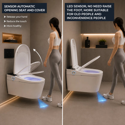 Smart Wall Mounted WC White P-Trap Toilet with Soft Close Seat - JST01004