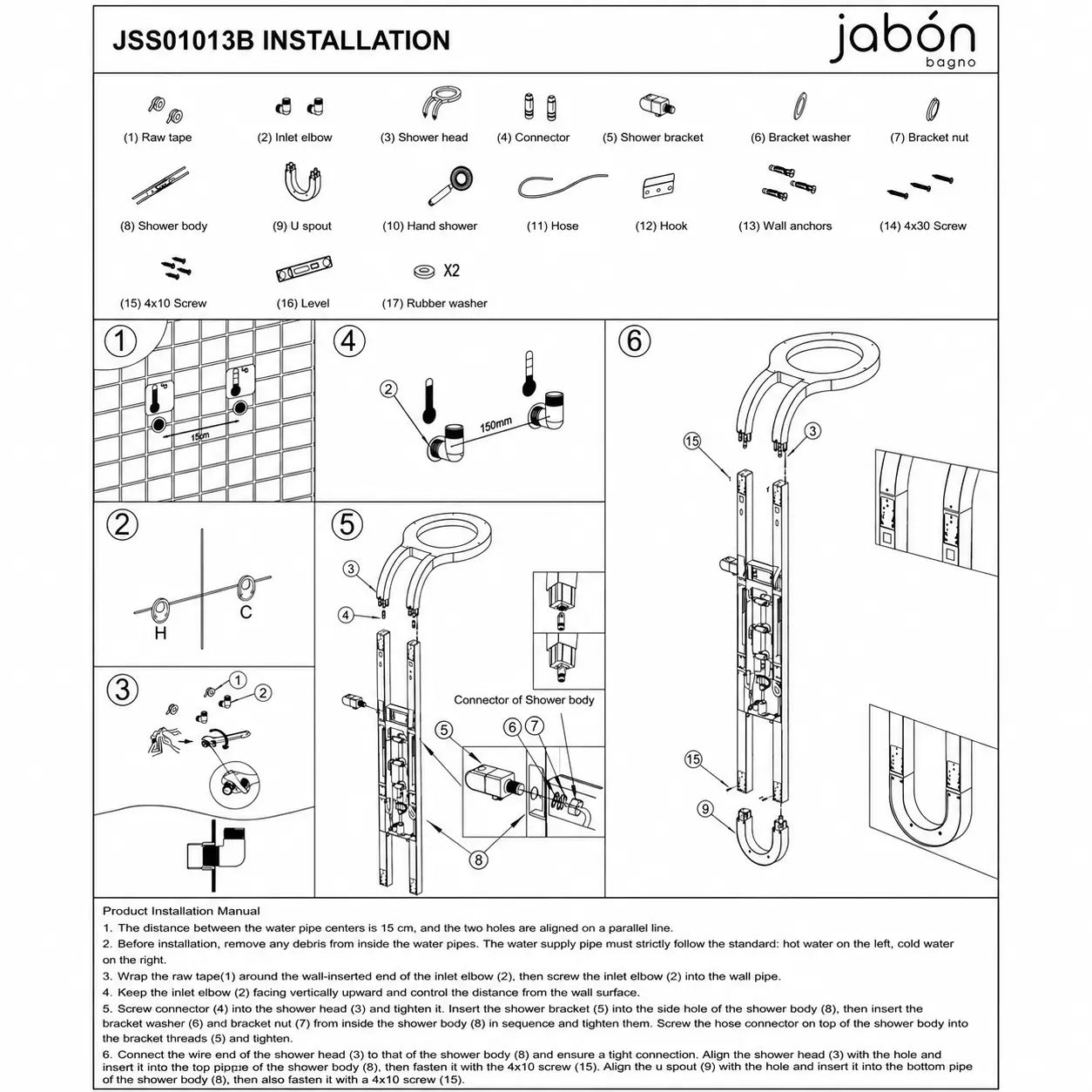 PRO Ring Waterfall 5-Function Shower Set with LED Display – JSS01013B