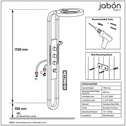 PRO Ring Waterfall 5-Function Shower Set with LED Display – JSS01013B