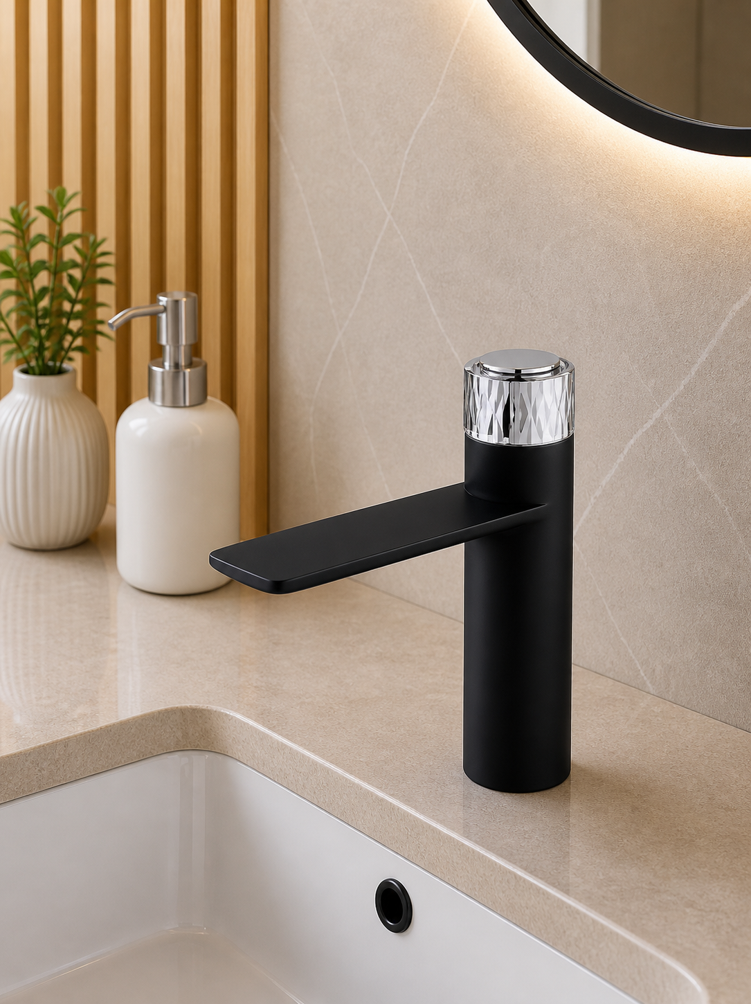 Cureo Single Lever Basin Mixture Short Crome & Black HS01028