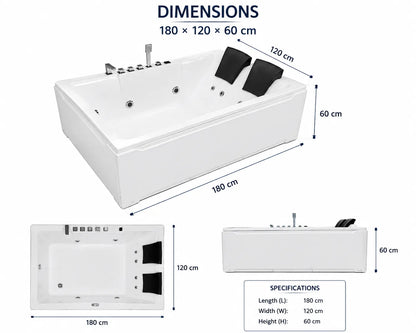Luxury 2 Seater Jacuzzi Bathtub with 6 Body Jets & Hand Shower - JBT01035