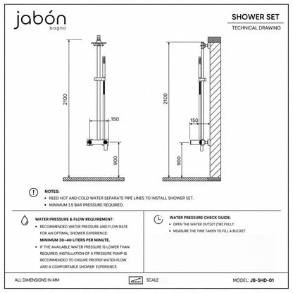 Gold 6-in-1 Shower Panel Tower System with Rainfall & Massage Jets JSP01001G